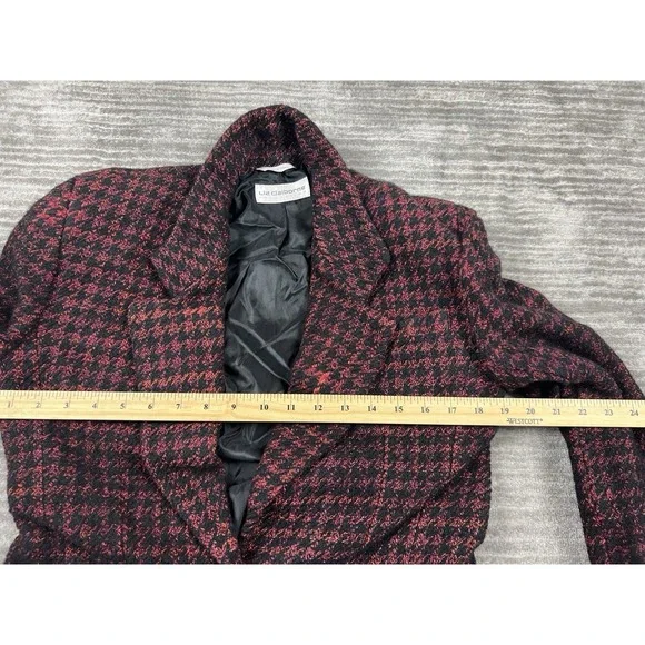 Liz Claiborne Collection Blazer Medium Womens Red Black Houndstooth Wool‎ Blend - Picture 4 of 10